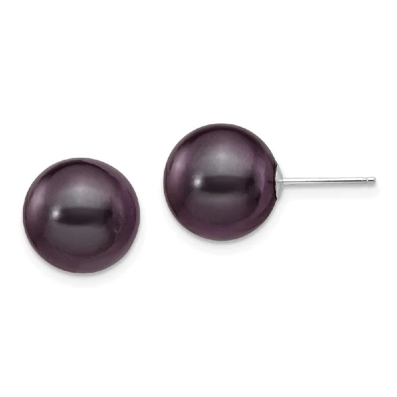 Orbit phase earrings-14k White Gold 10-11mm Black Round FW Cultured Pearl Stud Post Earrings