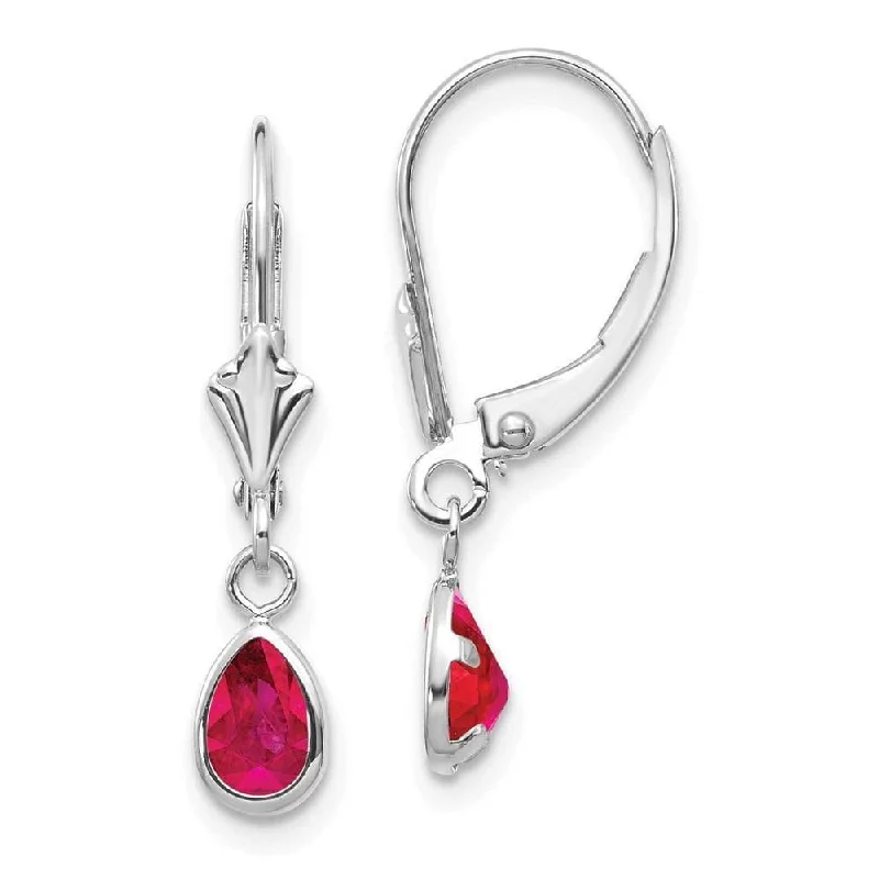 Dainty heart earrings-14k White Gold 6x4mm July/Ruby Earrings