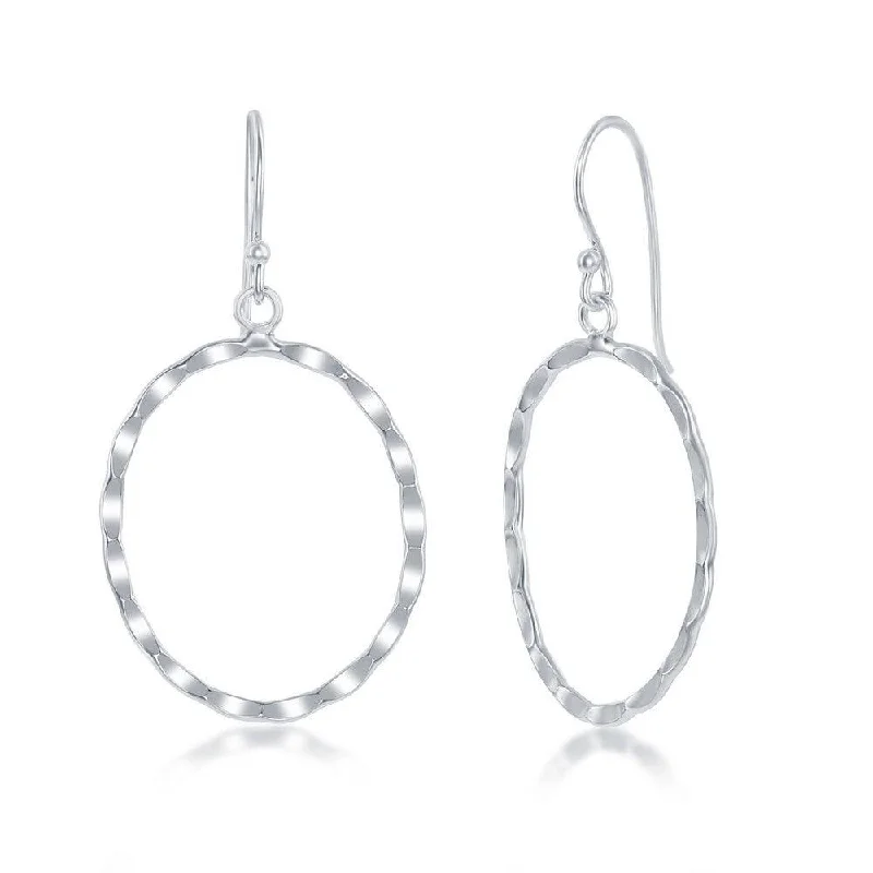 Silk thread earrings-Sterling Silver Hammered Oval Earrings