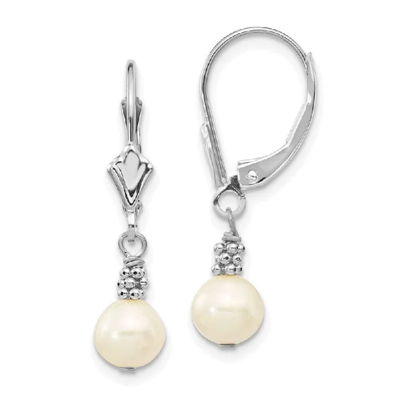 Timeless flair earrings-14K White Gold 5-6mm White Semi-round FWC Pearl Leverback Earrings