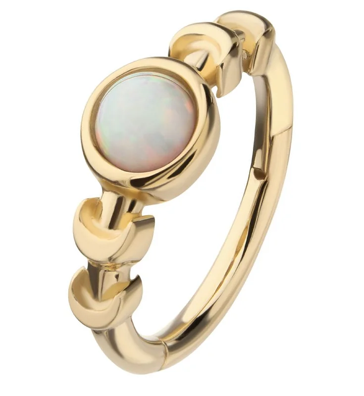 Petite star rings-14kt Gold Moon Phase Bezel White Opalite Hinged Segment Ring