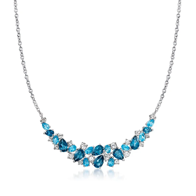 Slip knot necklaces-Ross-Simons Blue and White Topaz Collar Necklace in Sterling Silver