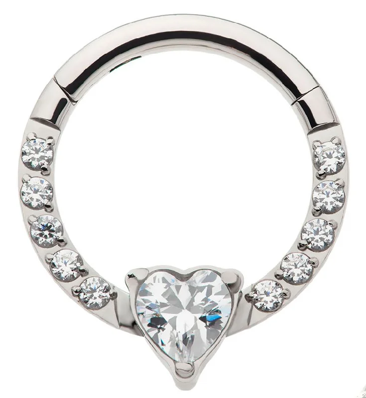 Multi-stone rings-Heart Row CZ Titanium Hinged Segment Ring