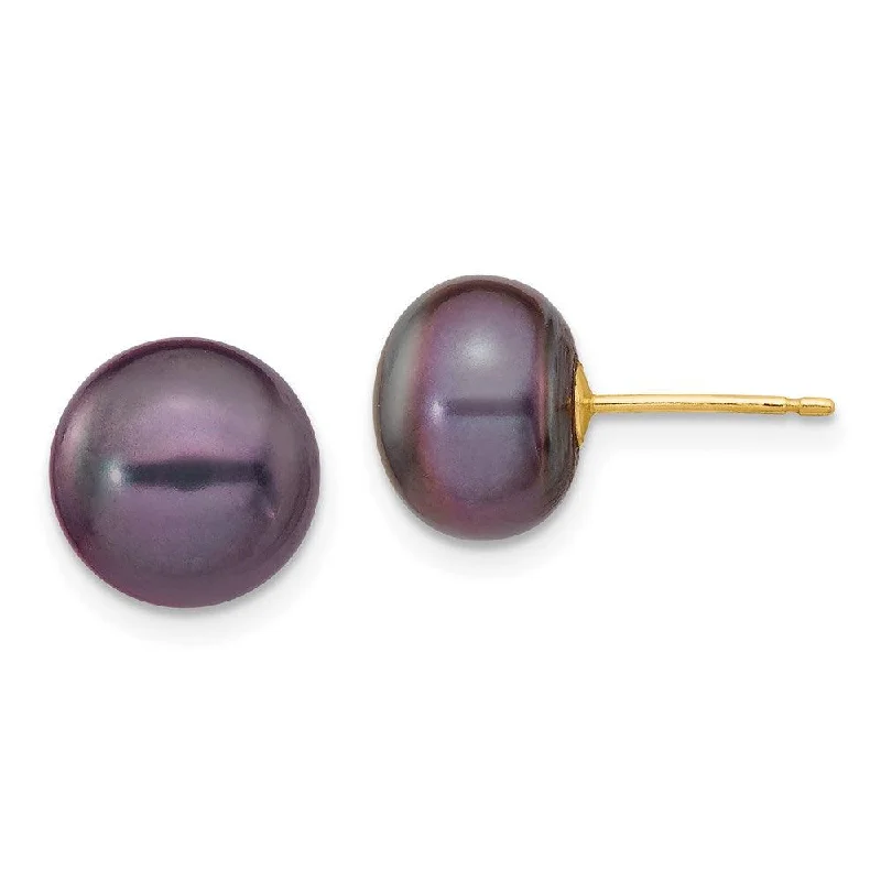 Delicate drop earrings-14k 9-10mm Black Button FW Cultured Pearl Stud Post Earrings