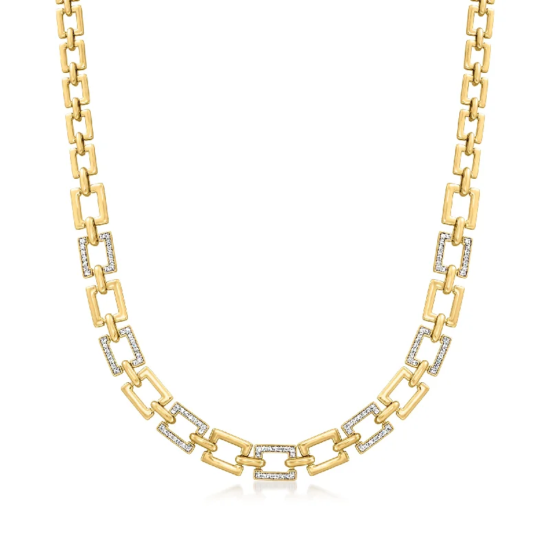 Wide bib necklaces-Ross-Simons Diamond Rectangular-Link Necklace in 18kt Gold Over Sterling