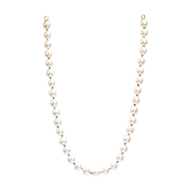 Crisp-line necklaces-Large White Akoya Pearl Strand with Rainbow Silk - Made to Order