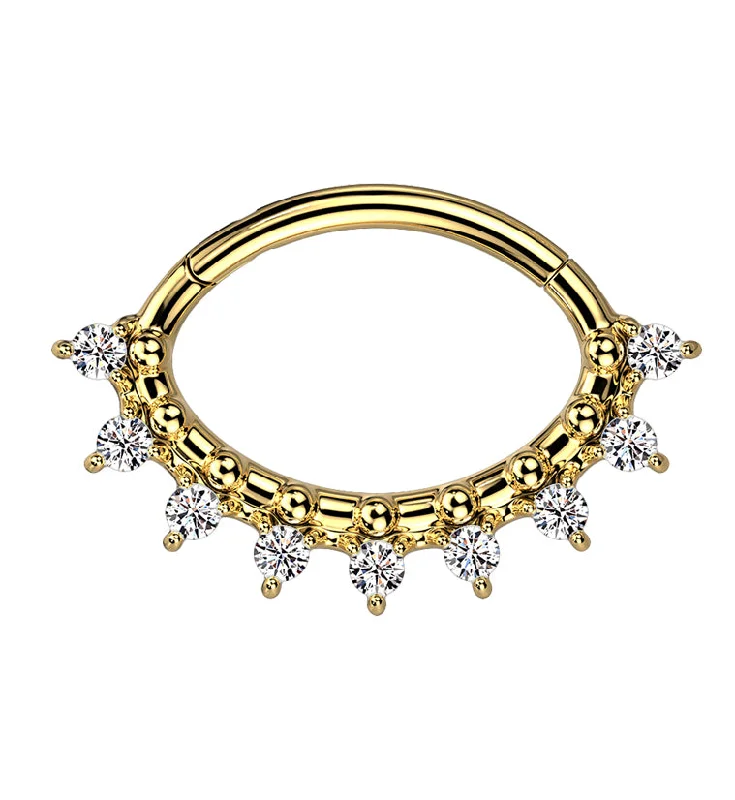 Petite pearl rings-Gold PVD Ellipse CZ Hinged Segment Ring