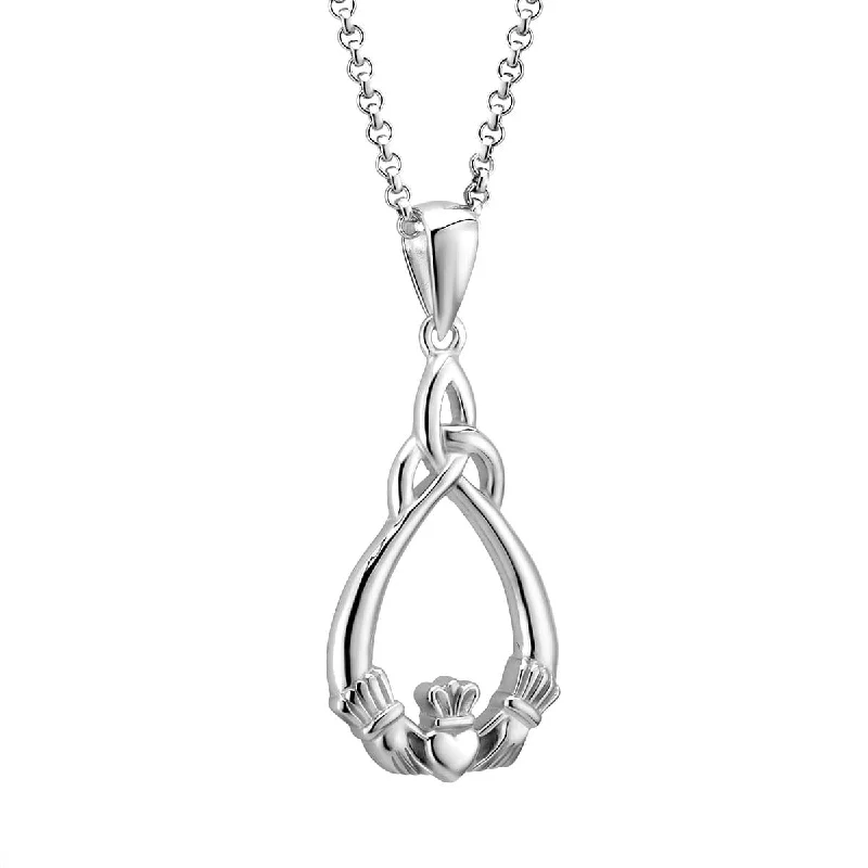 Holy cross necklaces-Elegant Sterling Silver Irish Claddagh & Trinity Knot Necklace