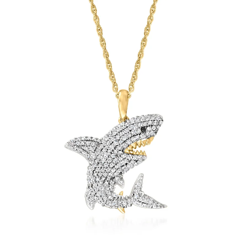 Fairy wing necklaces-Ross-Simons Diamond Shark Pendant Necklace With Black Diamond Accent in 18kt Gold Over Sterling