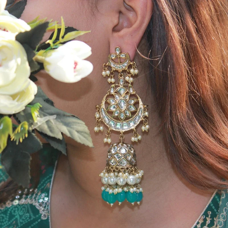 Relic coin earrings-Monalisa stone kundan and pearl Jhumkas, Kundan Stone earrings with pearl drops, Chandbali Jhumkas Jewelry, Indian Jumkas, bridal jewelry