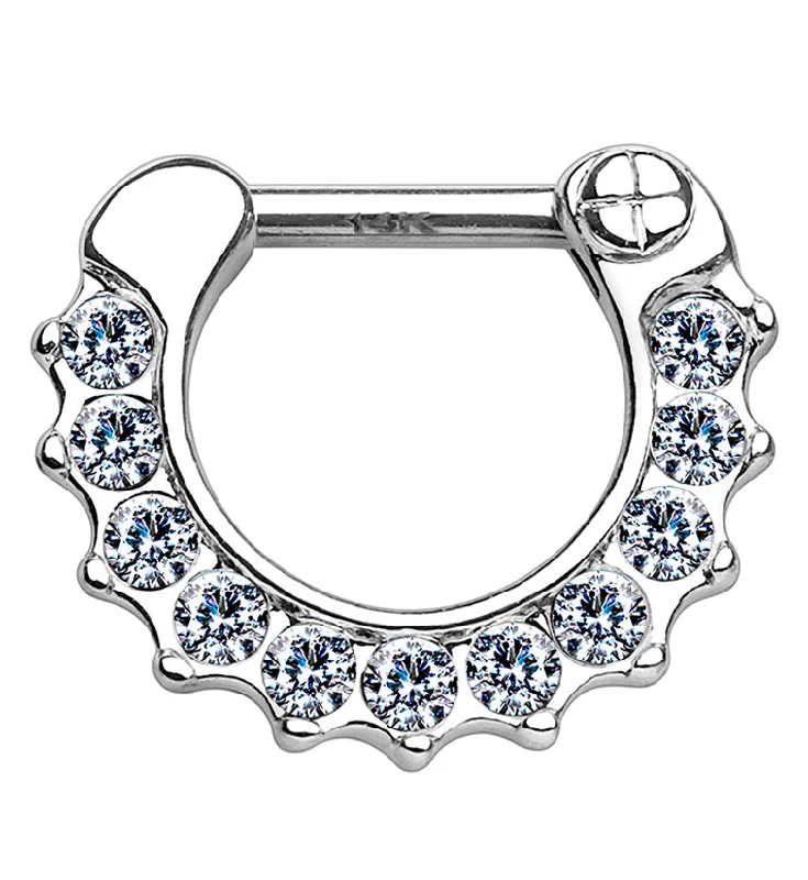 Pearl stack rings-14kt White Gold CZ Gem Rim Clicker Ring