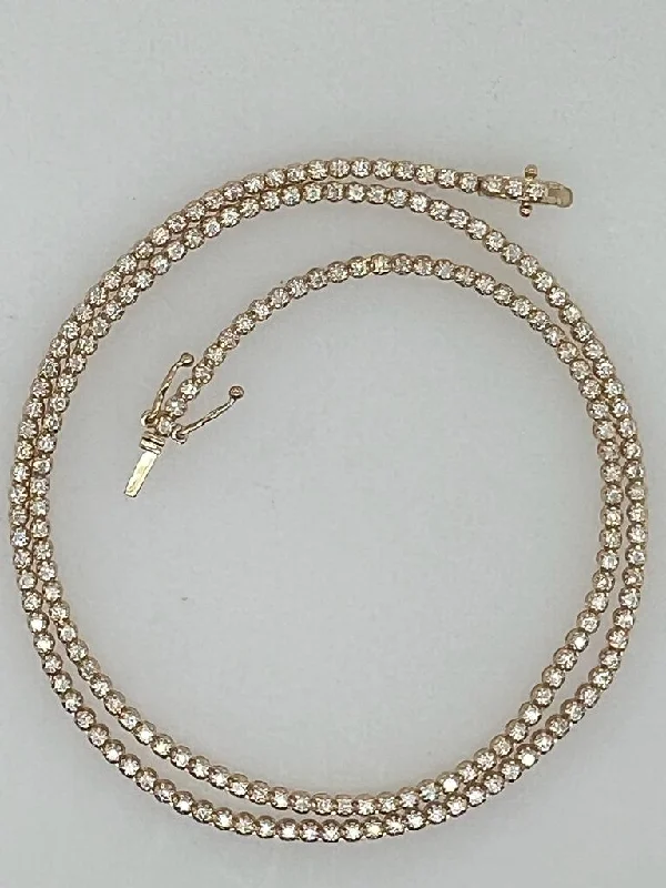 Stranded tribal necklaces-14KT YELLOW GOLD TENNIS NECKLACE 8.10CTS DIAMOND, 152ST, 16"