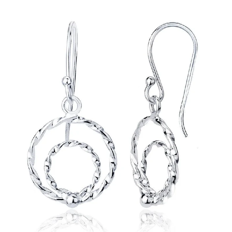 Petite wing earrings-Sterling Silver Double Open Circle Dangling Earrings