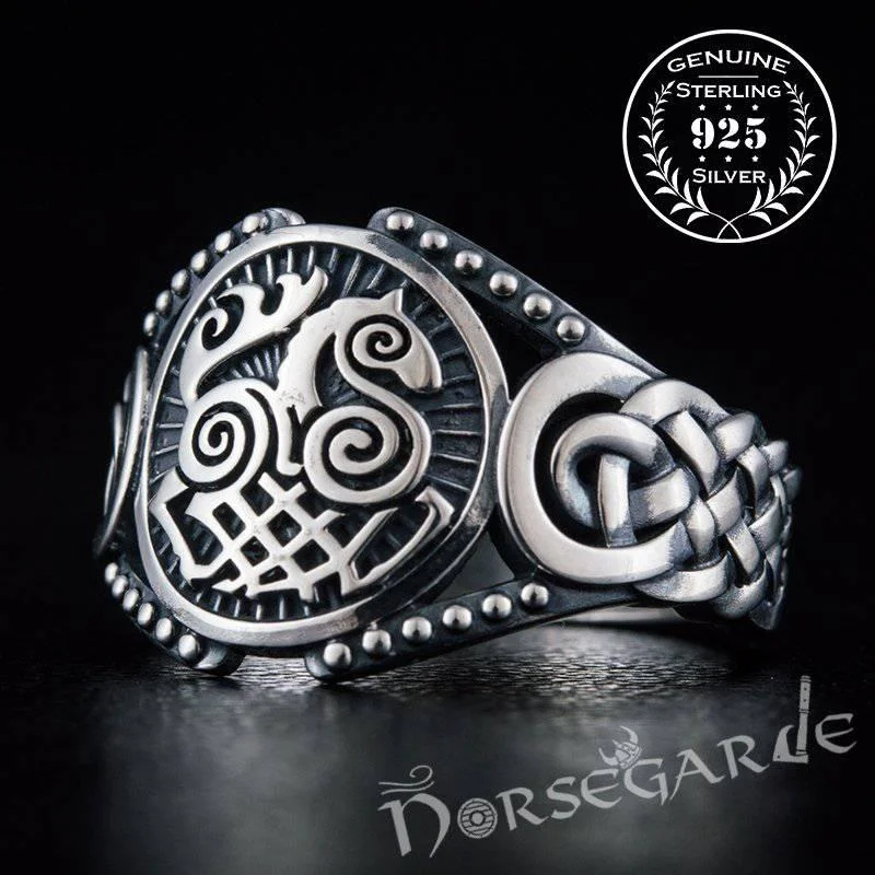 Multi-stone rings-Handcrafted Sleipnir Braid Ornament Ring - Sterling Silver