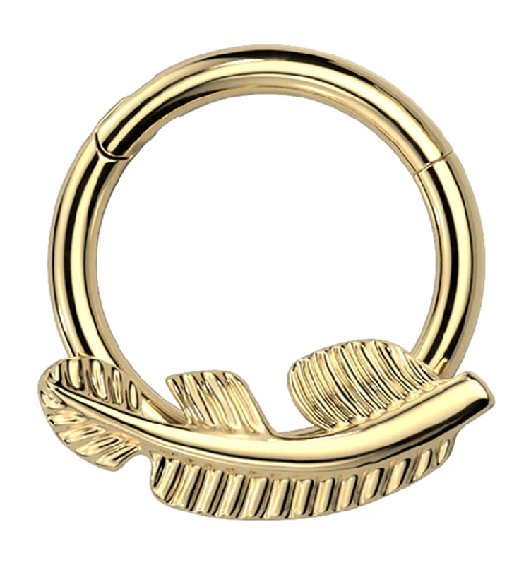 Smooth clasp rings-Gold PVD Leaf Titanium Hinged Segment Ring