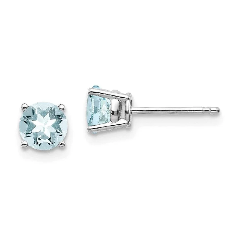 Round stud earrings-14k White Gold Aquamarine Earrings