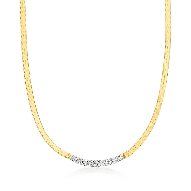 Faceted crystal necklaces-Ross-Simons Diamond Herringbone Necklace in 18kt Gold Over Sterling