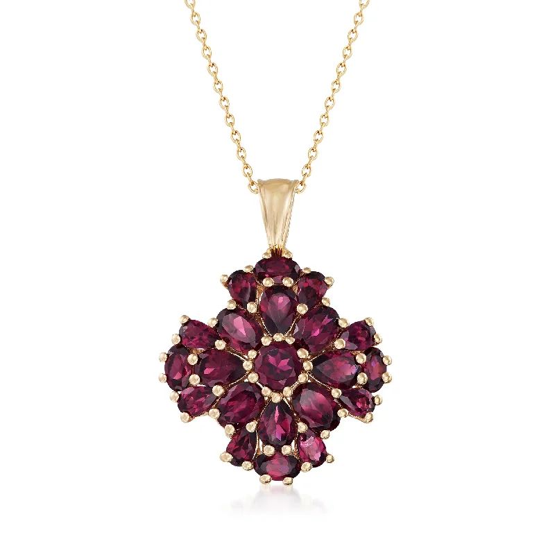 Glowing druzy necklaces-Ross-Simons Rhodolite Garnet Cluster Pendant Necklace in 18kt Gold Over Sterling