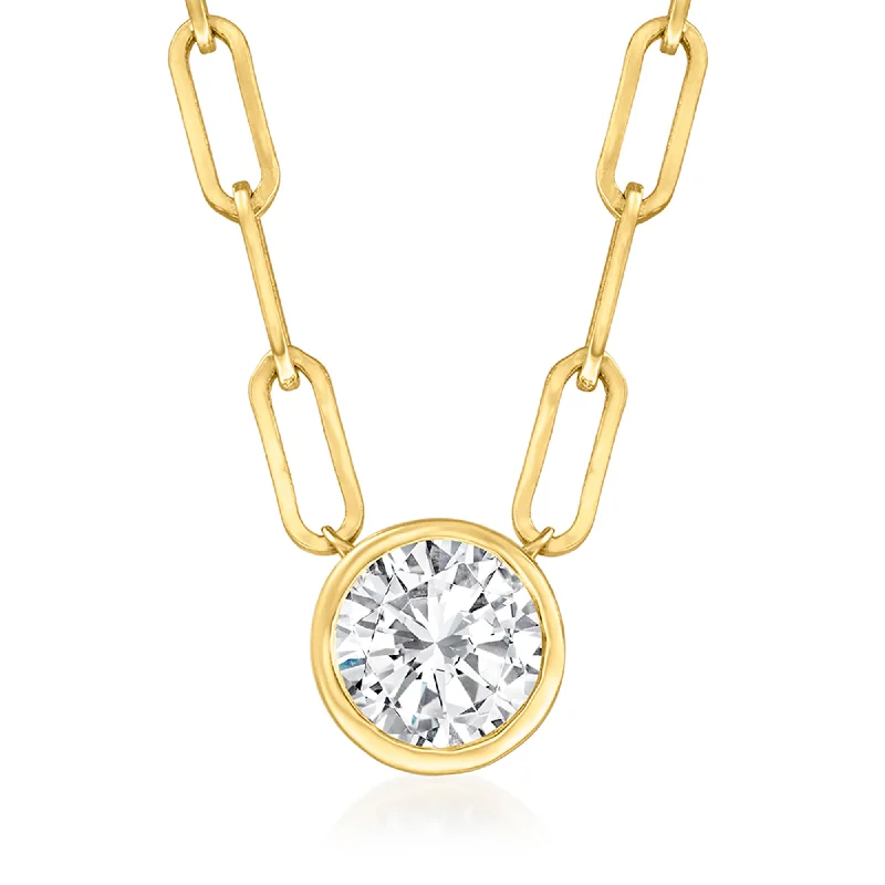 Earthy woven necklaces-Ross-Simons Bezel-Set Diamond Solitaire Paper Clip Link Necklace in 14kt Yellow Gold