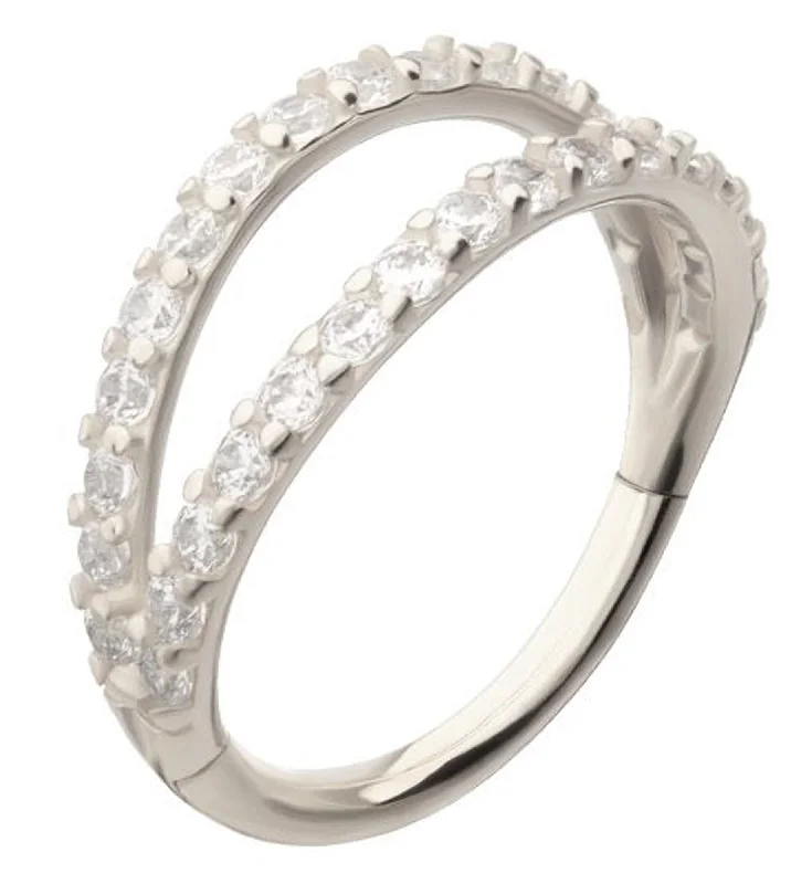 Craft-made rings-14kt White Gold Double Clear CZ Row Hinged Segment Ring