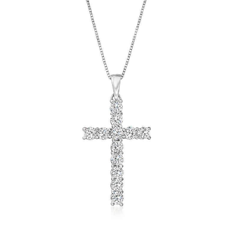 Holy cross necklaces-Ross-Simons Diamond Cross Pendant Necklace in 14kt White Gold