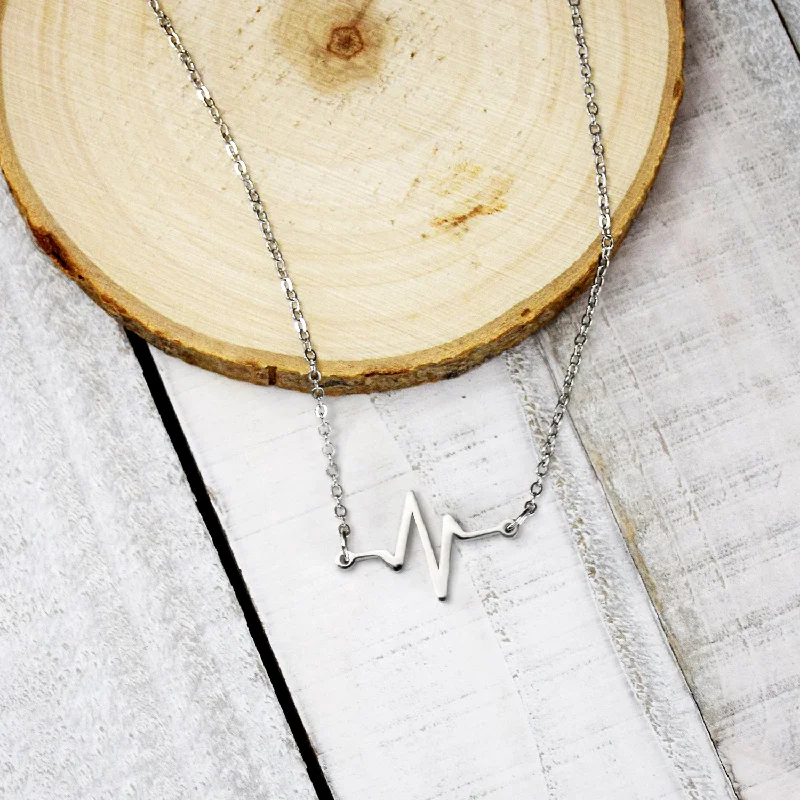 Aged silver necklaces-Beat Necklace - Silver Finish Heartbeat Necklace