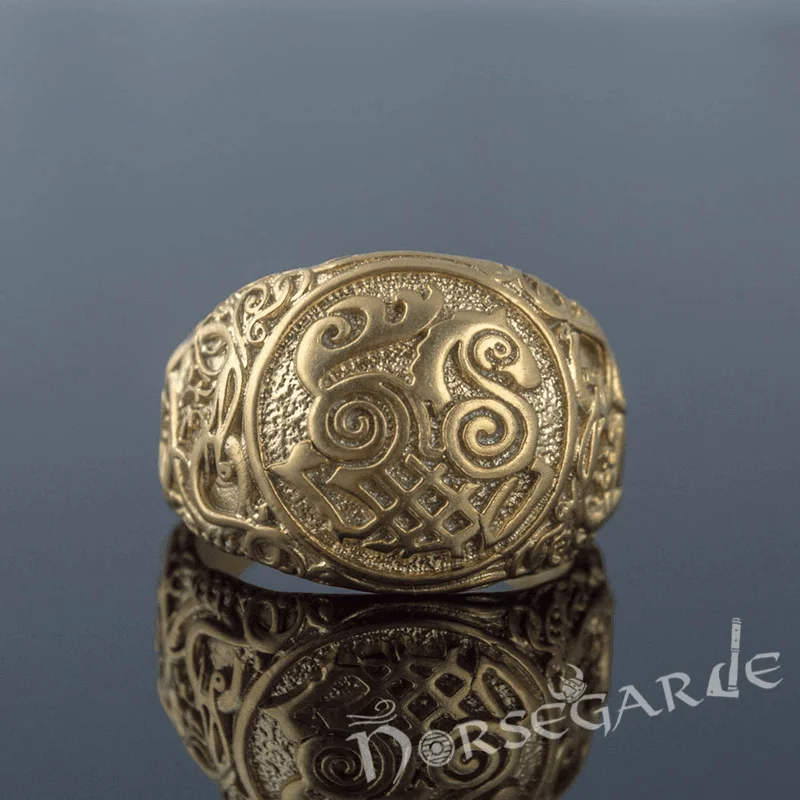 Rhodolite rings-Handcrafted Urnes Style Sleipnir Ring - Gold