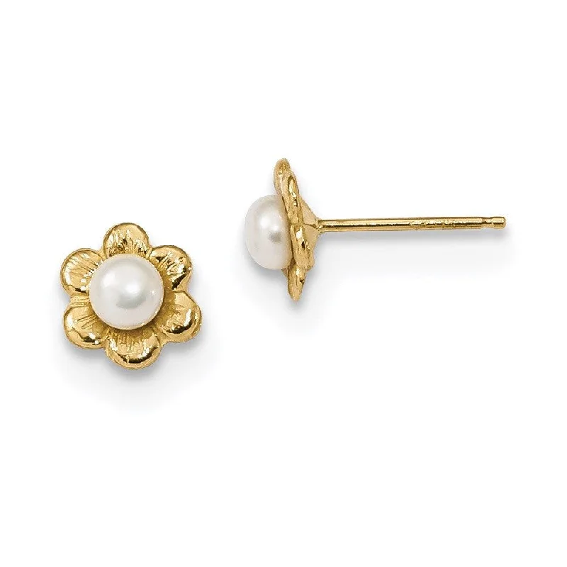 Waxing moon earrings-14k 3-4mm White Button Freshwater Cultured Pearl Post Earrings