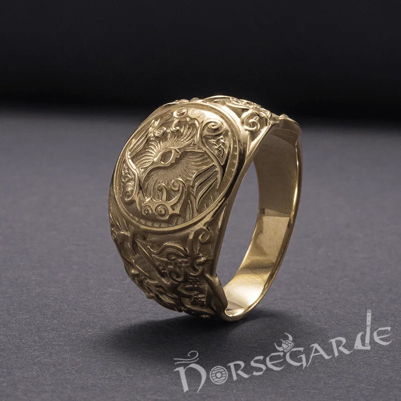 Unity charm rings-Handcrafted Ravens Mammen Style Ring - Gold