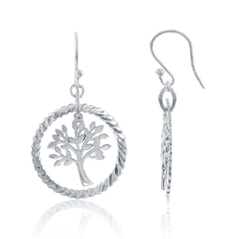 Dainty star earrings-Sterling Silver Open Circle with Hanging Tree Earrings