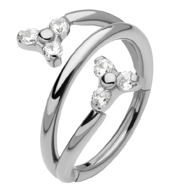 Bead-wrapped rings-Tri CZ Twist Titanium Hinged Segment Ring