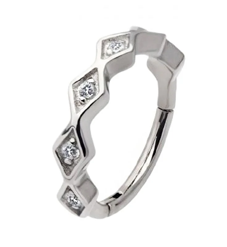 Craft-made rings-Diamond Shaped Clear CZ Hinged Segment Ring