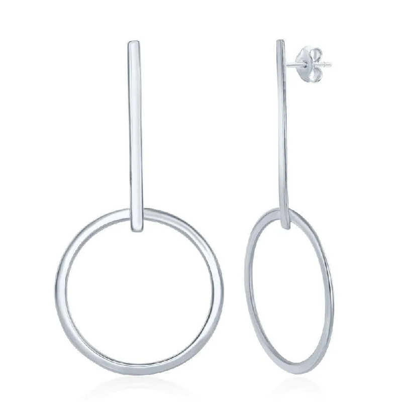 Solid ring earrings-Sterling Silver Long Bar and Hoop Earrings