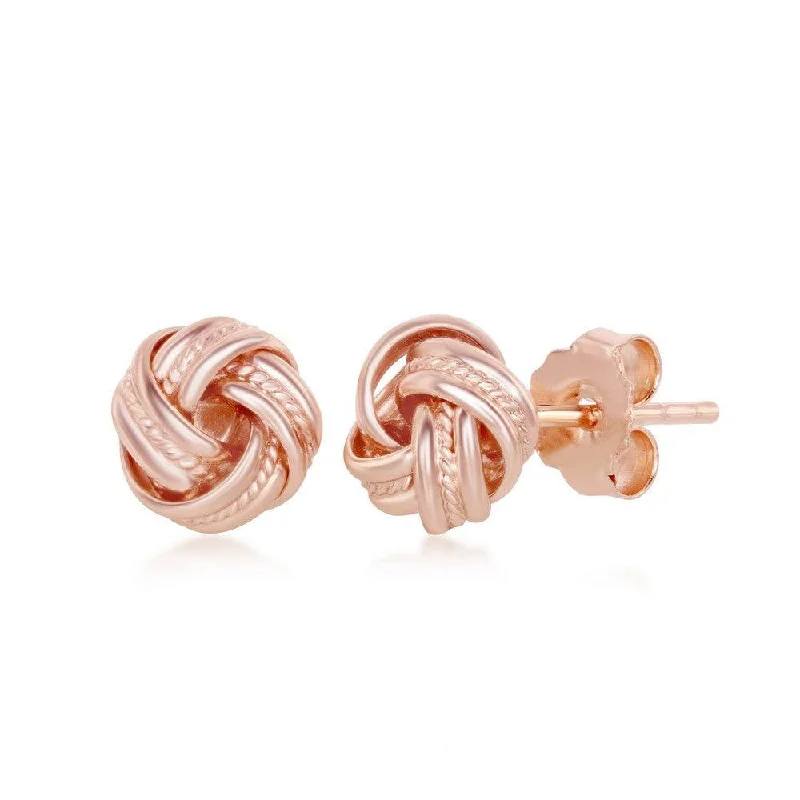 Reed style earrings-Sterling Silver Rose GP Beaded Love Knot Stud Earrings