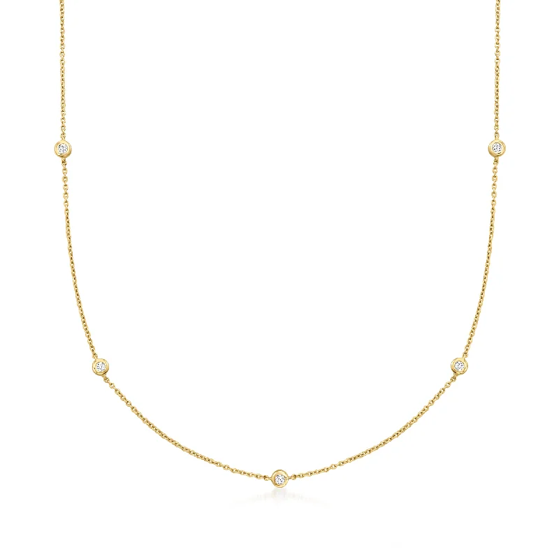 Six-strand necklaces-Ross-Simons Bezel-Set Diamond Station Necklace in 14kt Yellow Gold