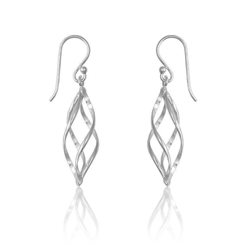 Kelp theme earrings-Sterling Silver Lined Oval Earrings