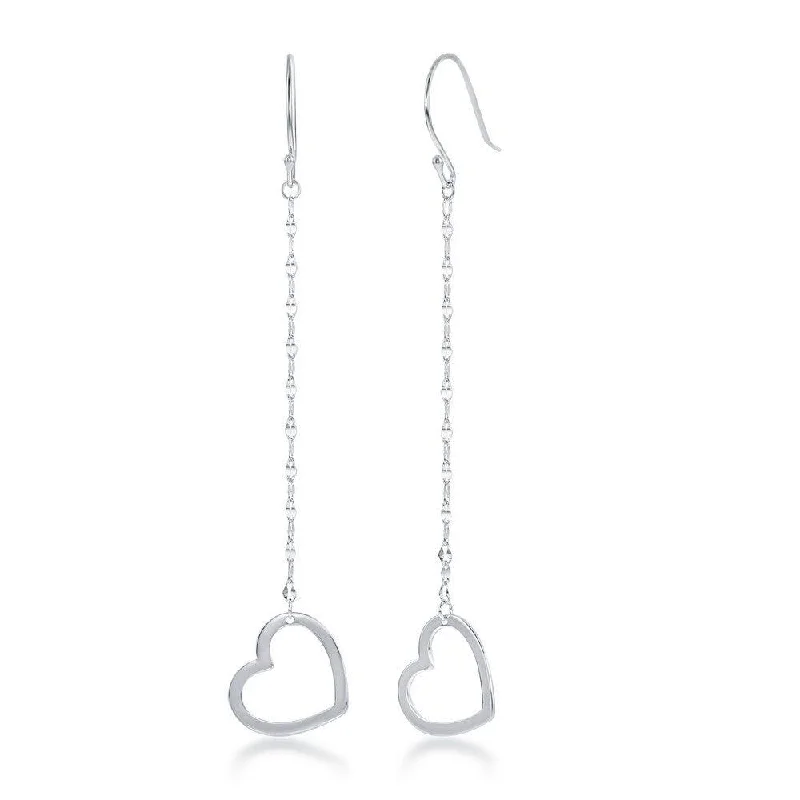 Opulent statement earrings-Sterling Silver Fancy Chain Open Heart Earrings