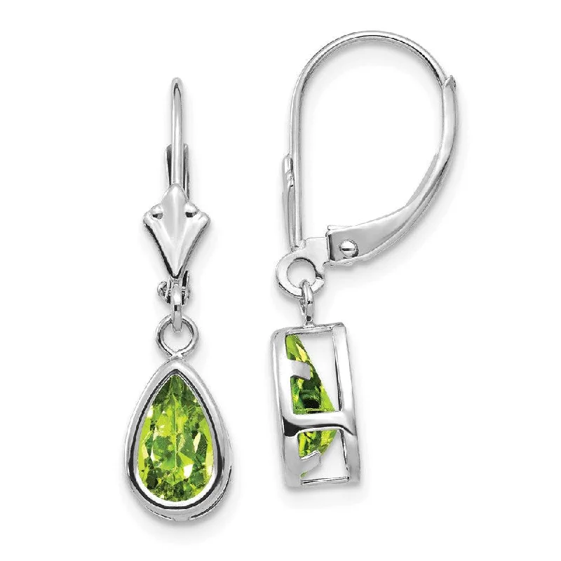 Iolite stud earrings-14k White Gold 8x5mm Pear Peridot Leverback Earrings