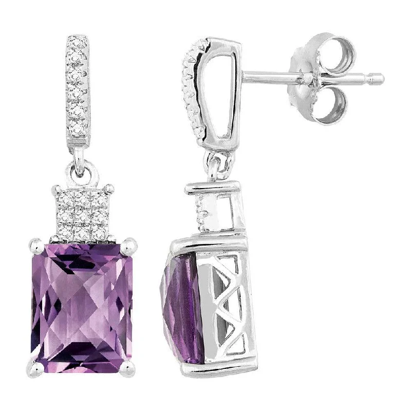 Gypsy weave earrings-Sterling Silver Rectangular Amethyst Earrings