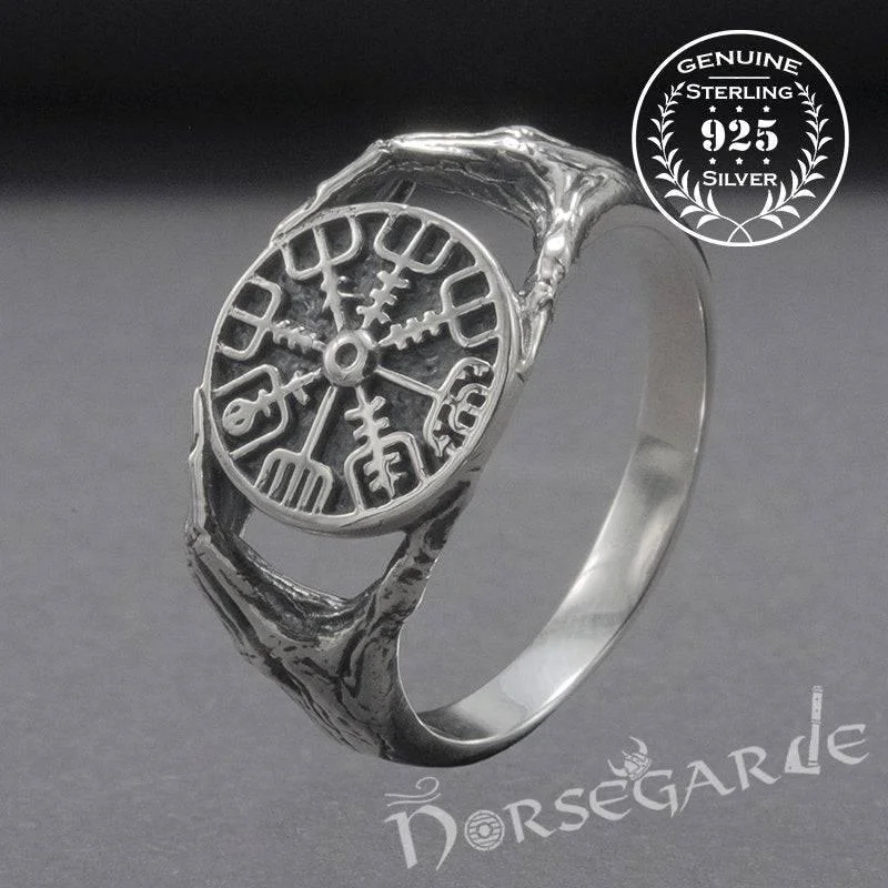 Solid band rings-Handcrafted Odin's Grasp Vegvisir Ring - Sterling Silver