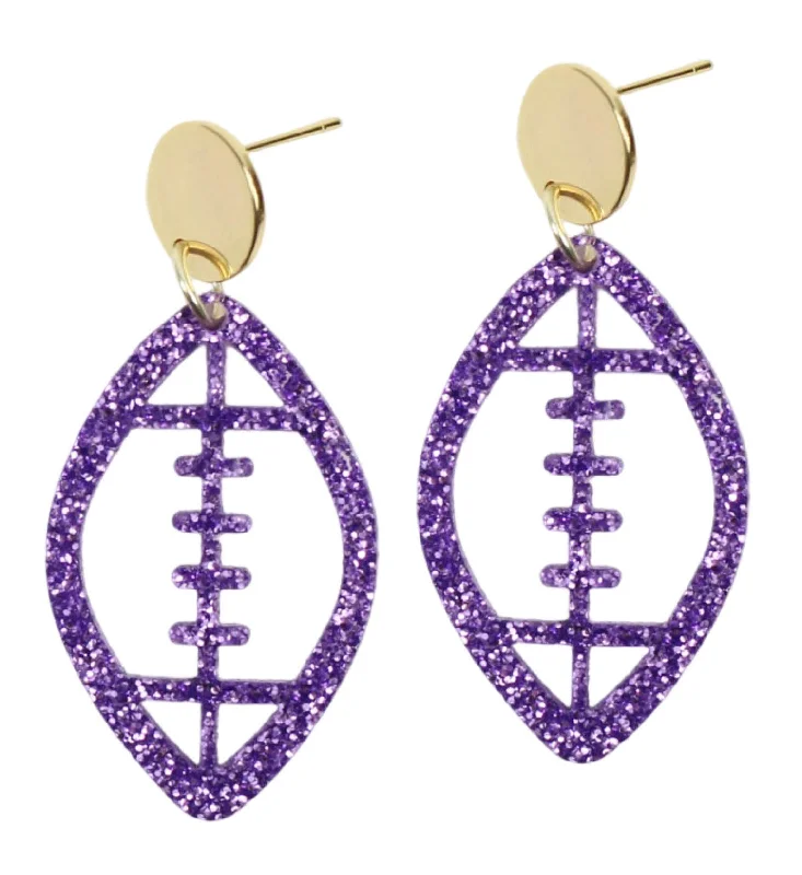 Dainty triangle earrings-Acrylic Football Earring - Purple Glitter