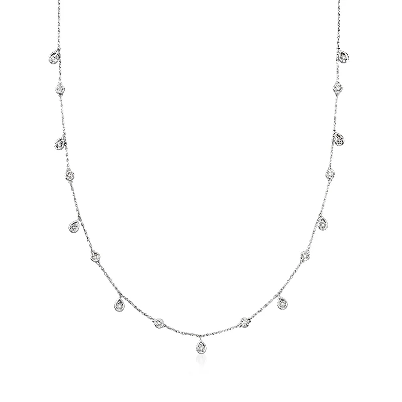 Charoite stone necklaces-Ross-Simons Diamond Station Drop Necklace in Sterling Silver