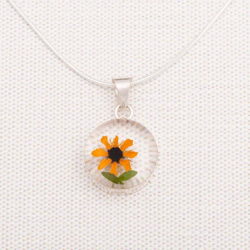 Hawk feather necklaces-Real Sunflower & Sterling Necklace