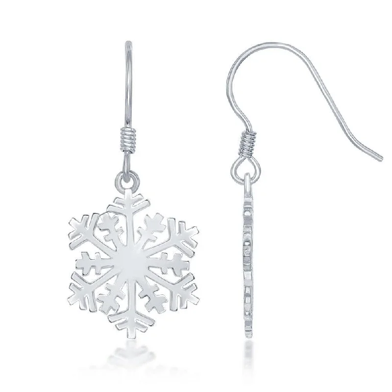 Pentagon dangle earrings-Sterling Silver Snowflake Earrings