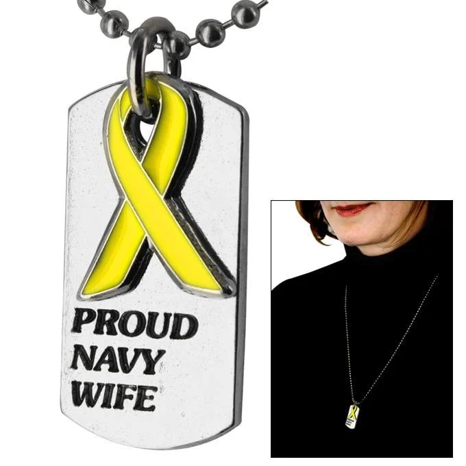 Silk thread necklaces-Proud Navy Wife Yellow Ribbon Dog Tag Necklace