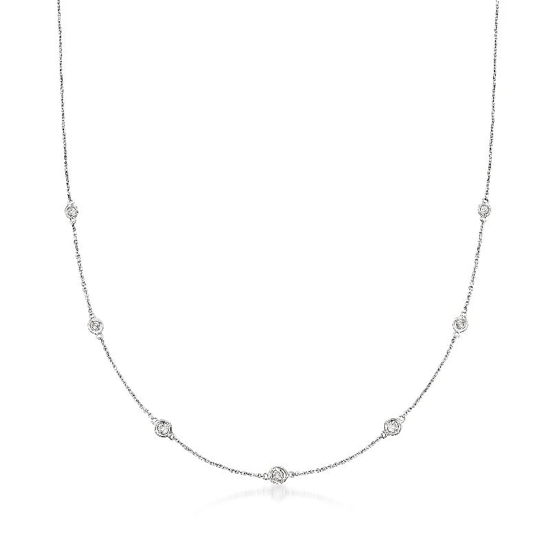 Nebula star necklaces-Ross-Simons Diamond Station Necklace in 14kt Yellow Gold