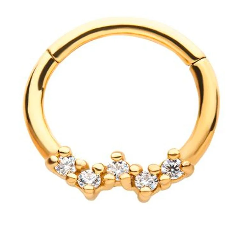 Dainty heart rings-Spherule CZ Gold PVD Hinged Segment Ring