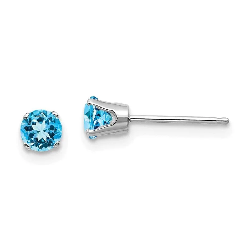 Dainty star earrings-14k White Gold 4mm Blue Topaz Stud Earrings