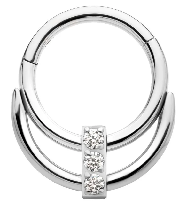 Petite star rings-Double Hoop Triple CZ Line Titanium Hinged Segment Ring