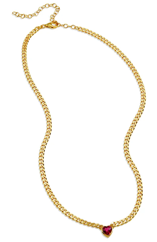 Mirror finish necklaces-18K Gld Pl. Ruby Heart CZ Neck